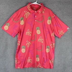 Proud 90 Golf Polo Shirt Mens XL Party Shirt AOP Fruit Flamingo Neon Stretch
